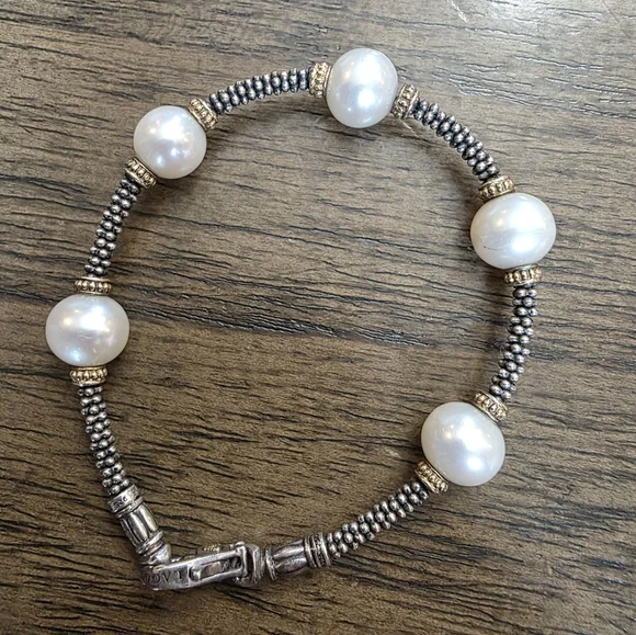 Lagos Soild 18k Gold & Sterling Silver Caviar Pearl Bracelet - Picture 4 of 10